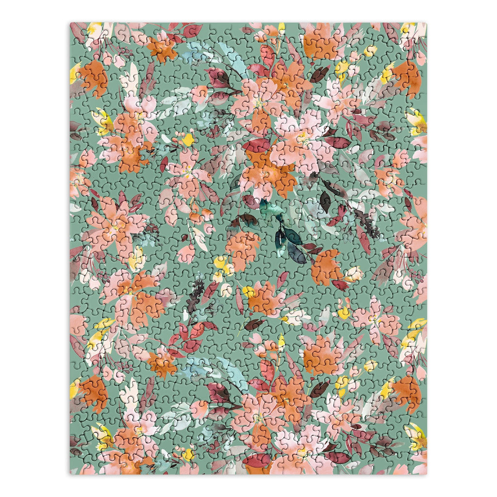 Ninola Design Botanic Retreat Floral Oleander Whimsical Teal Green Puzzle