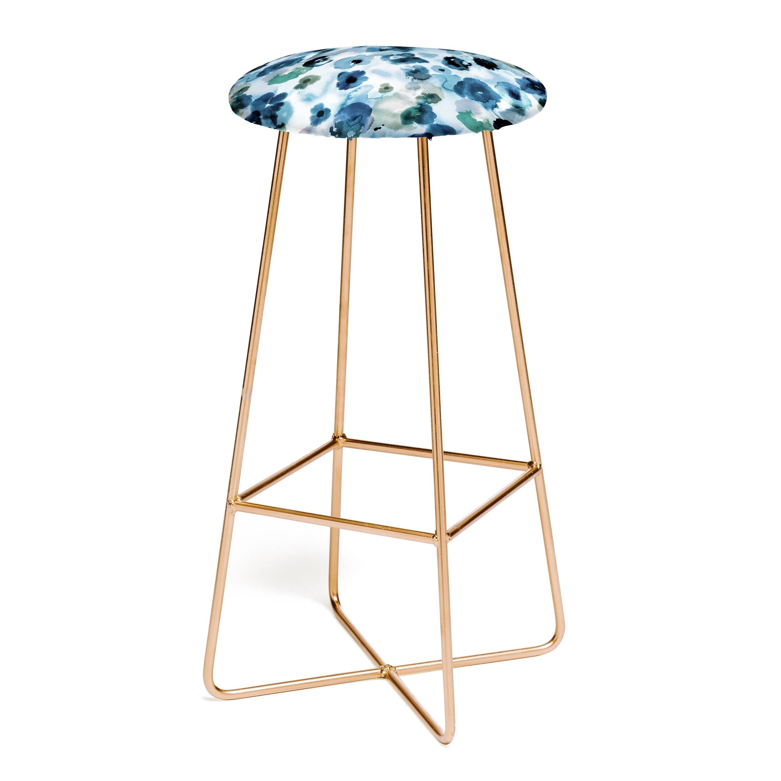 Ninola Design Botanic Retreat Ombre Abstract Watercolor Flowers Blue Navy Bar Stool