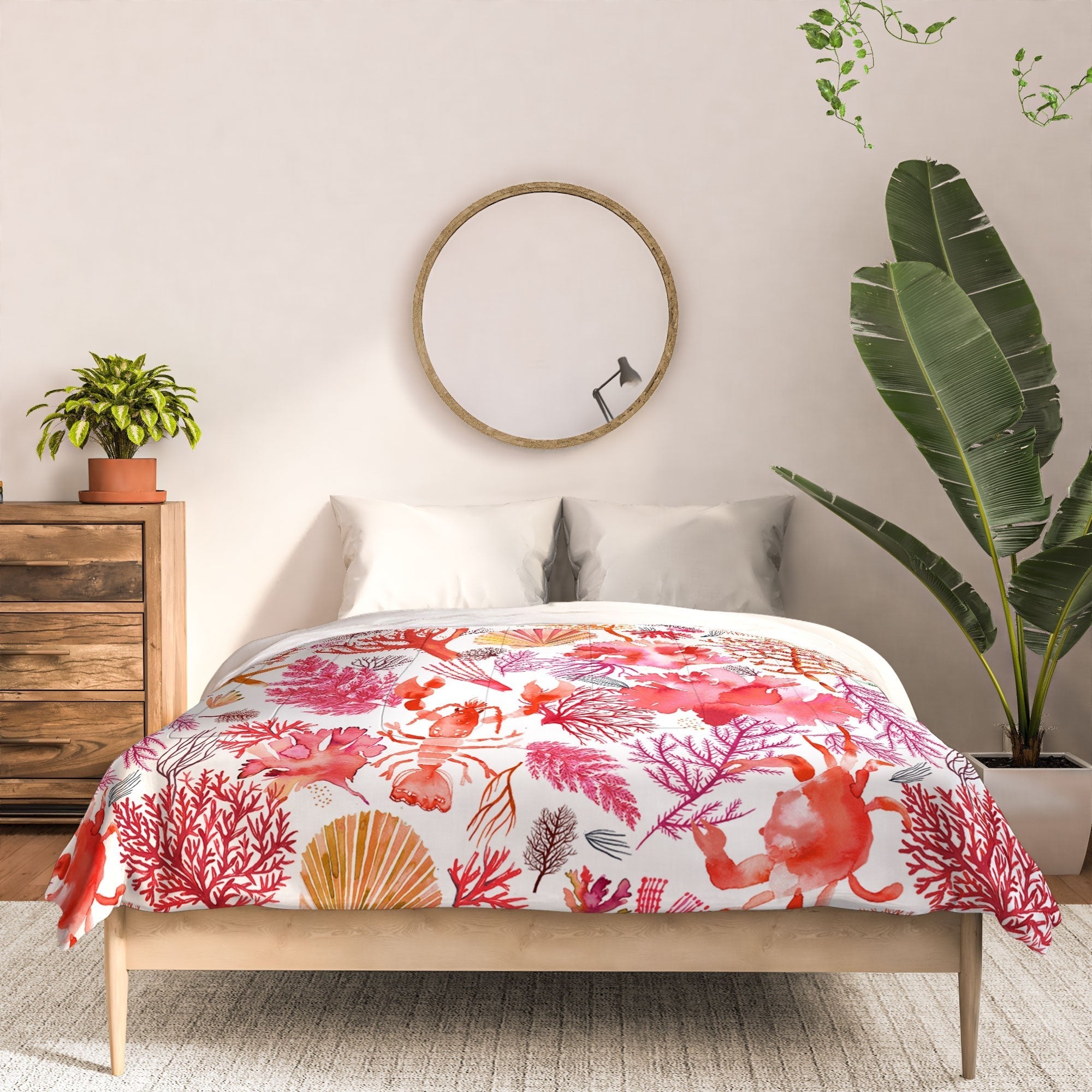 Ninola Design Botanic Retreat Coral Reef Crab Lobster Red Comforter