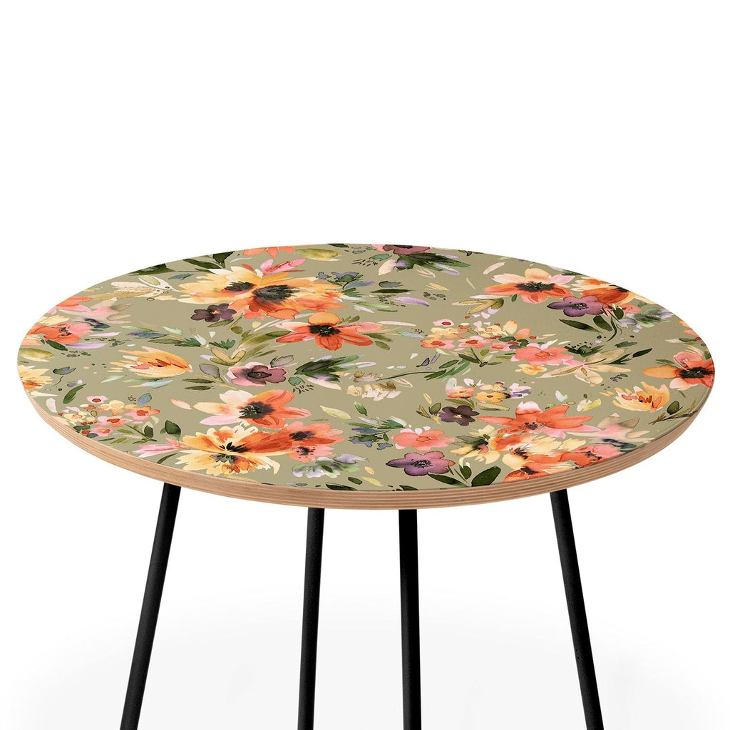 Ninola Design Botanic Retreat Painterly Tropical Flowers Sage Green Round Side Table