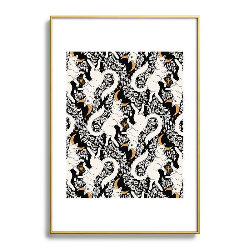 Avenie Celestial Cats Gold Metal Framed Art Print