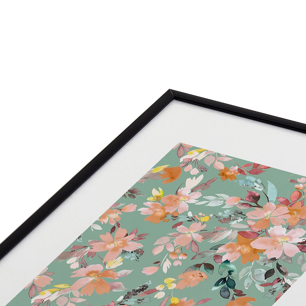 Ninola Design Botanic Retreat Floral Oleander Whimsical Teal Green Metal Framed Art Print