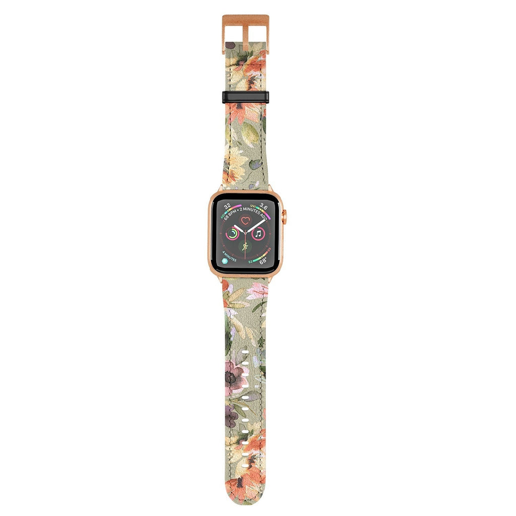 Ninola Design Botanic Retreat Painterly Tropical Flowers Sage Green Apple Watch Band