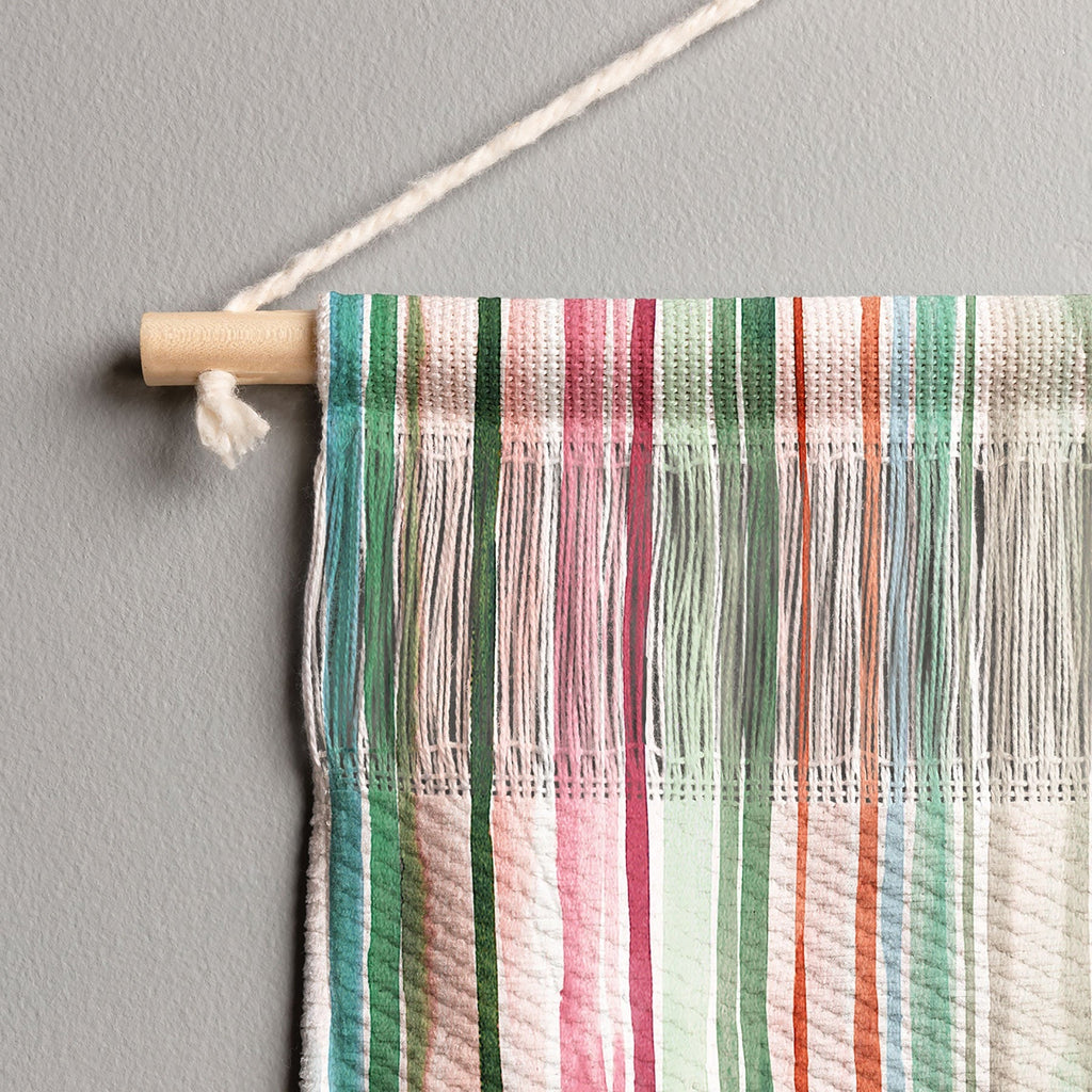 Ninola Design Botanic Retreat Watercolor Stripes Green Orange Red Wall Hanging Landscape