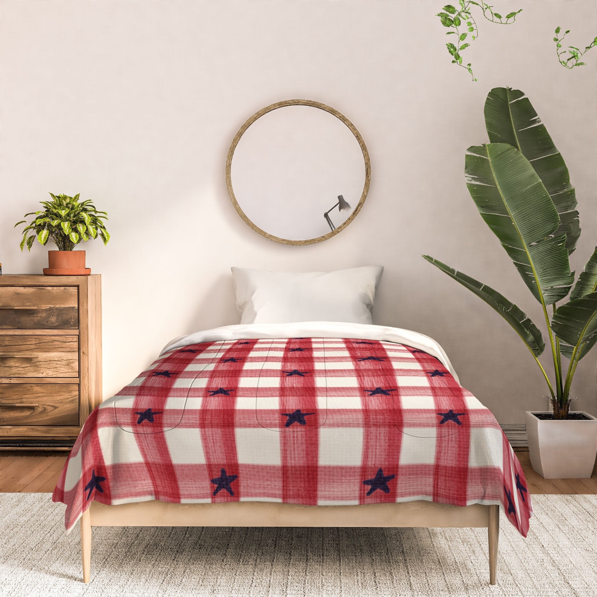 DENY Designs Red Gingham plus Stars Comforter