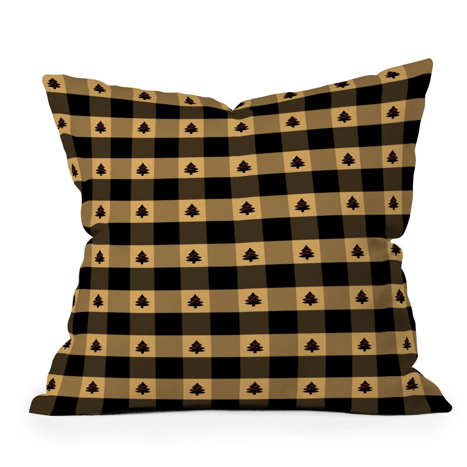 Design by Spark Black Gold Tree Tree Gingham Throw Pillow