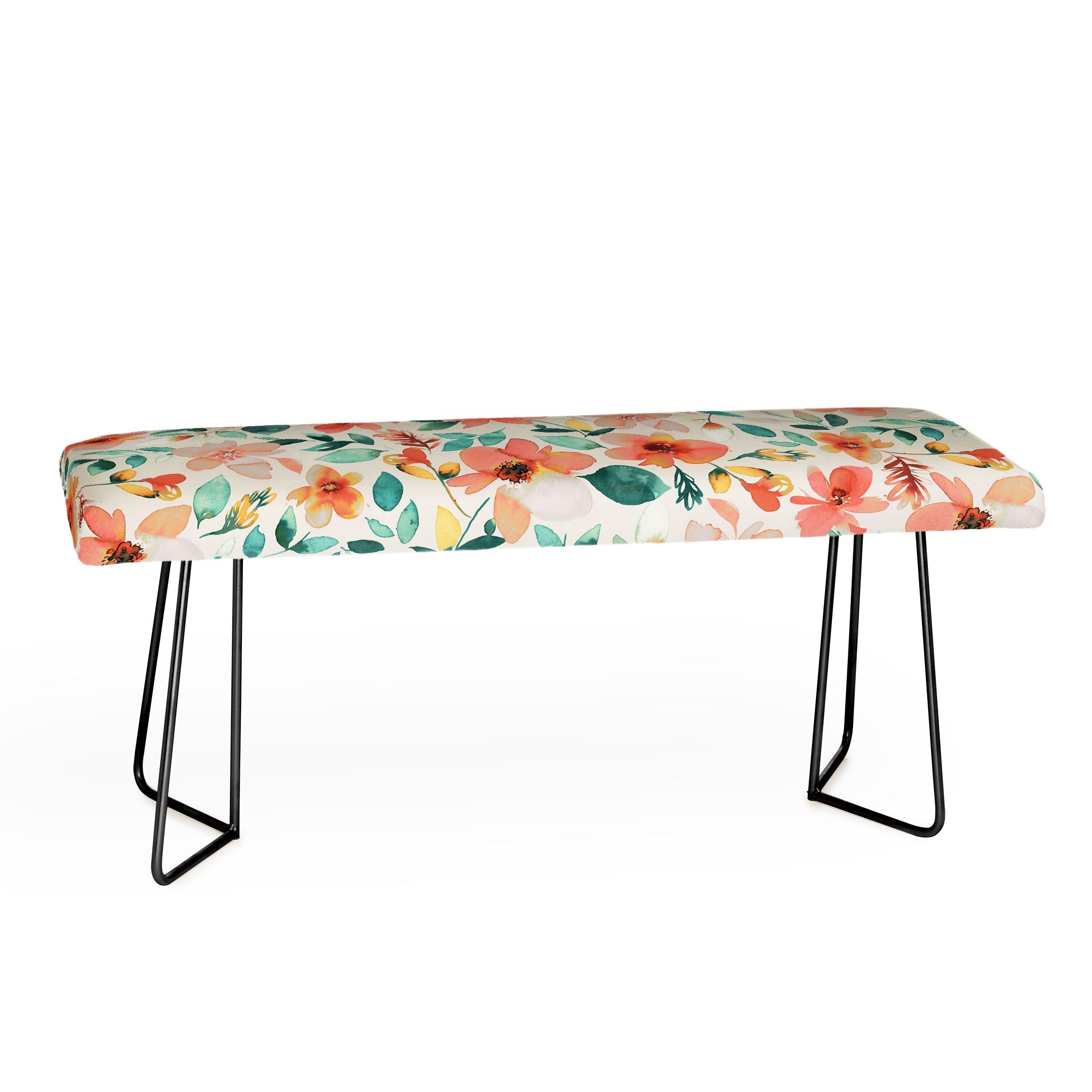 Ninola Design Botanic Retreat Tropical Whimsical Flowers Coral Green Bench