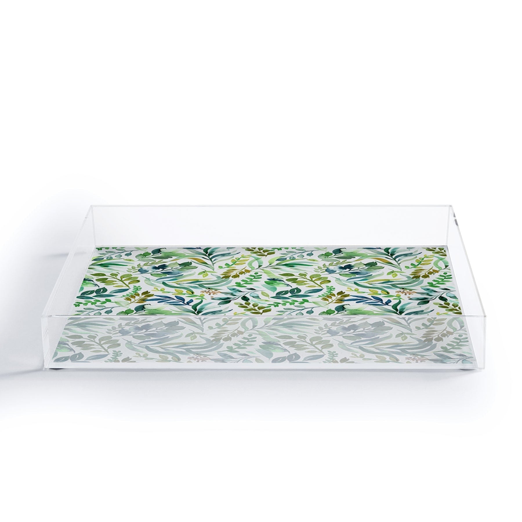 Ninola Design Botanic Retreat Loose Botanical Leaves Watercolor Green Acrylic Tray