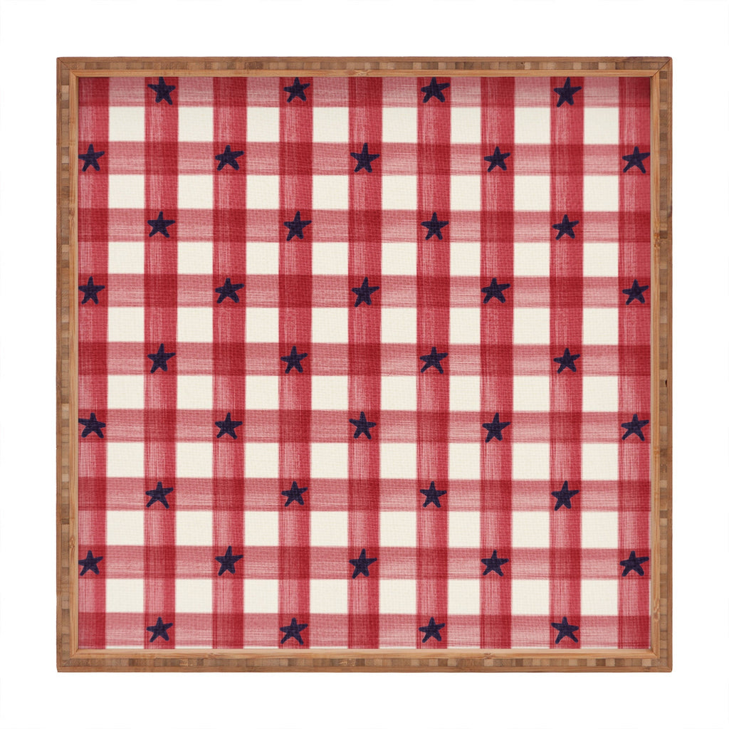DENY Designs Red Gingham plus Stars Square Tray