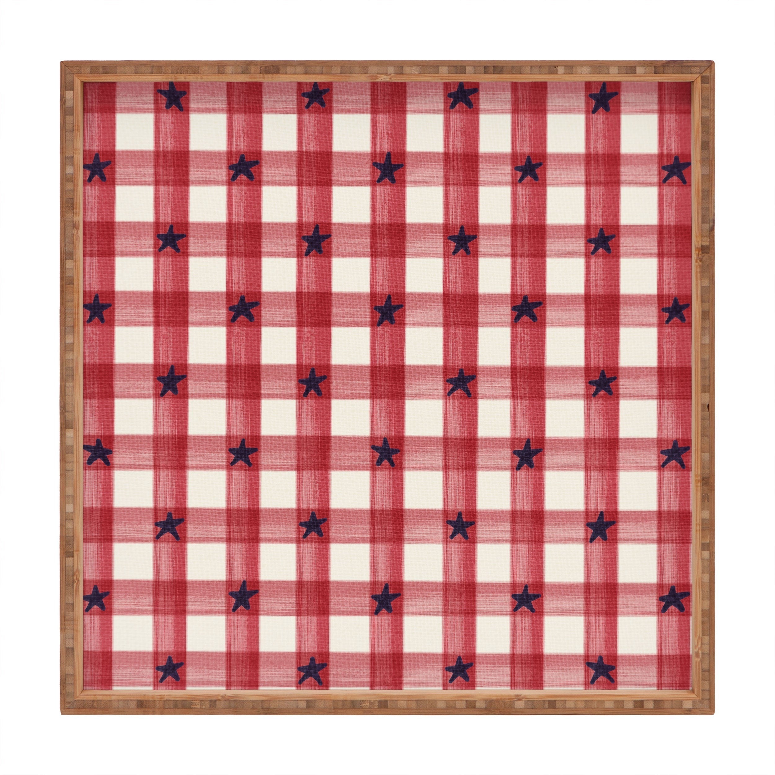 DENY Designs Red Gingham plus Stars Square Tray