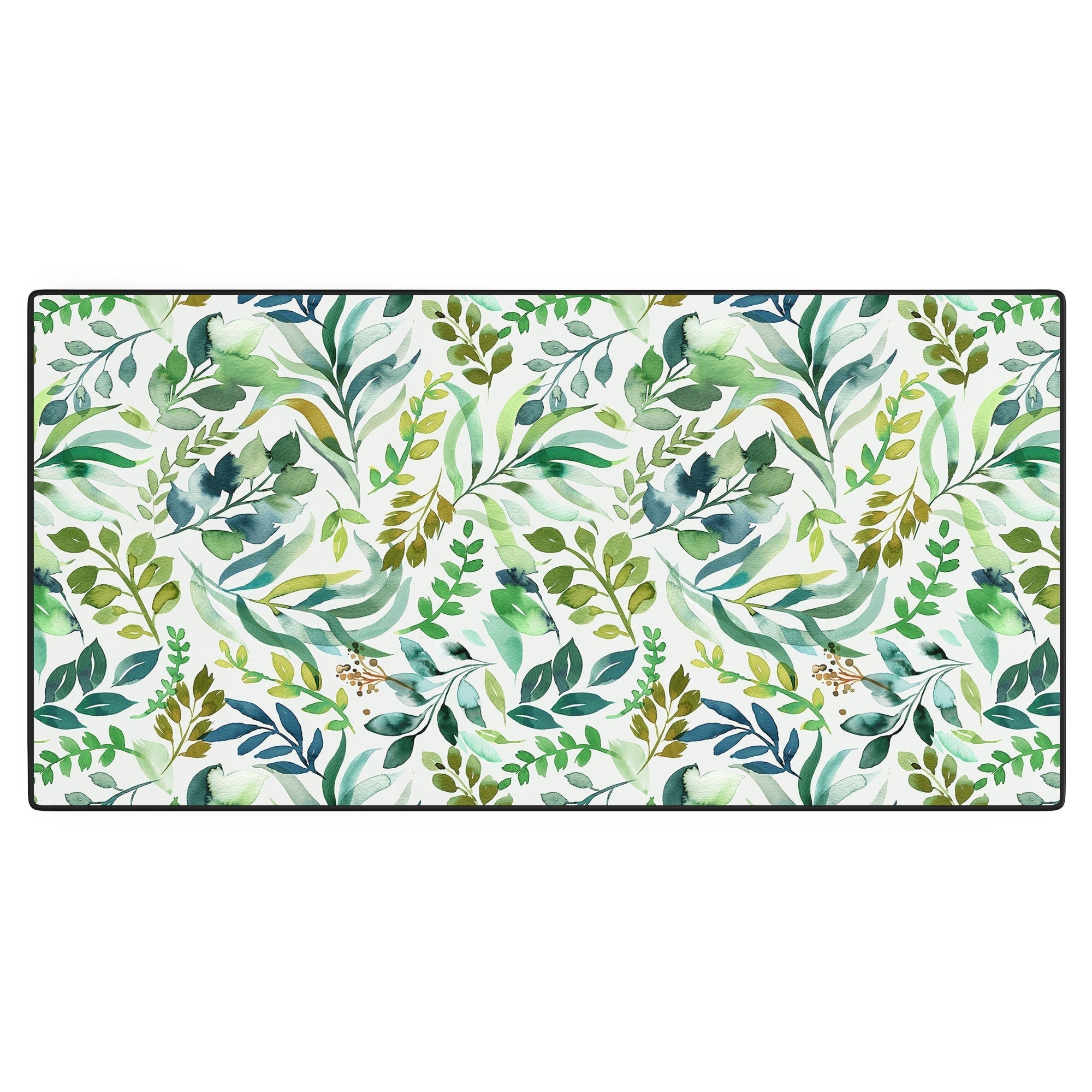 Ninola Design Botanic Retreat Loose Botanical Leaves Watercolor Green Desk Mat