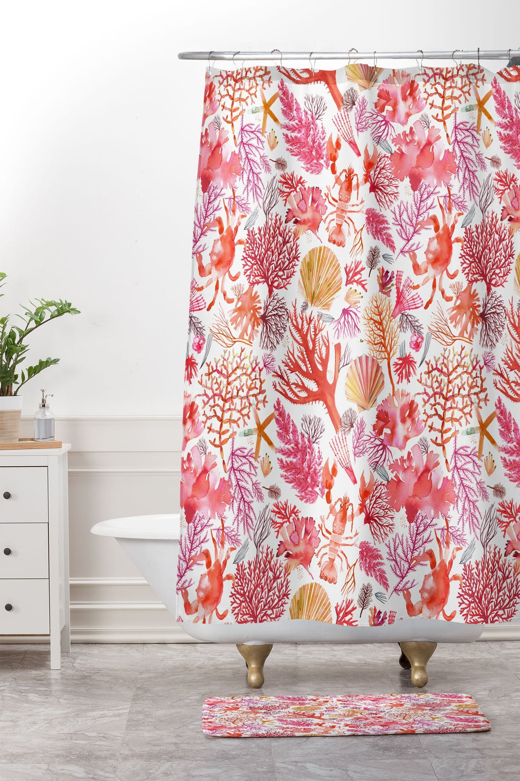 Ninola Design Botanic Retreat Coral Reef Crab Lobster Red Memory Foam Bath Mat