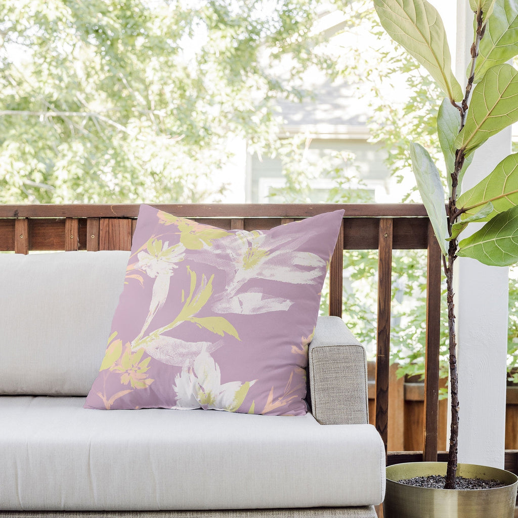 Gabriela Fuente Emma Lilac Floral Outdoor Throw Pillow