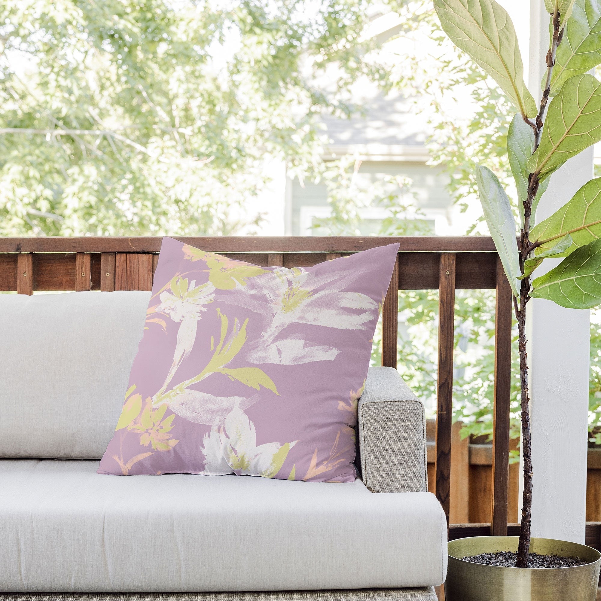 Gabriela Fuente Emma Lilac Floral Outdoor Throw Pillow