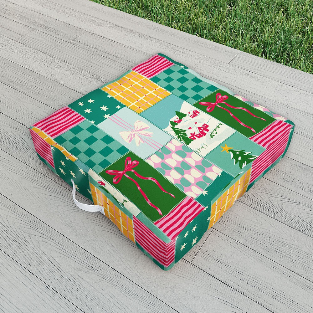 LouBruzzoni Cozy Christmas Patchwork Outdoor Floor Cushion