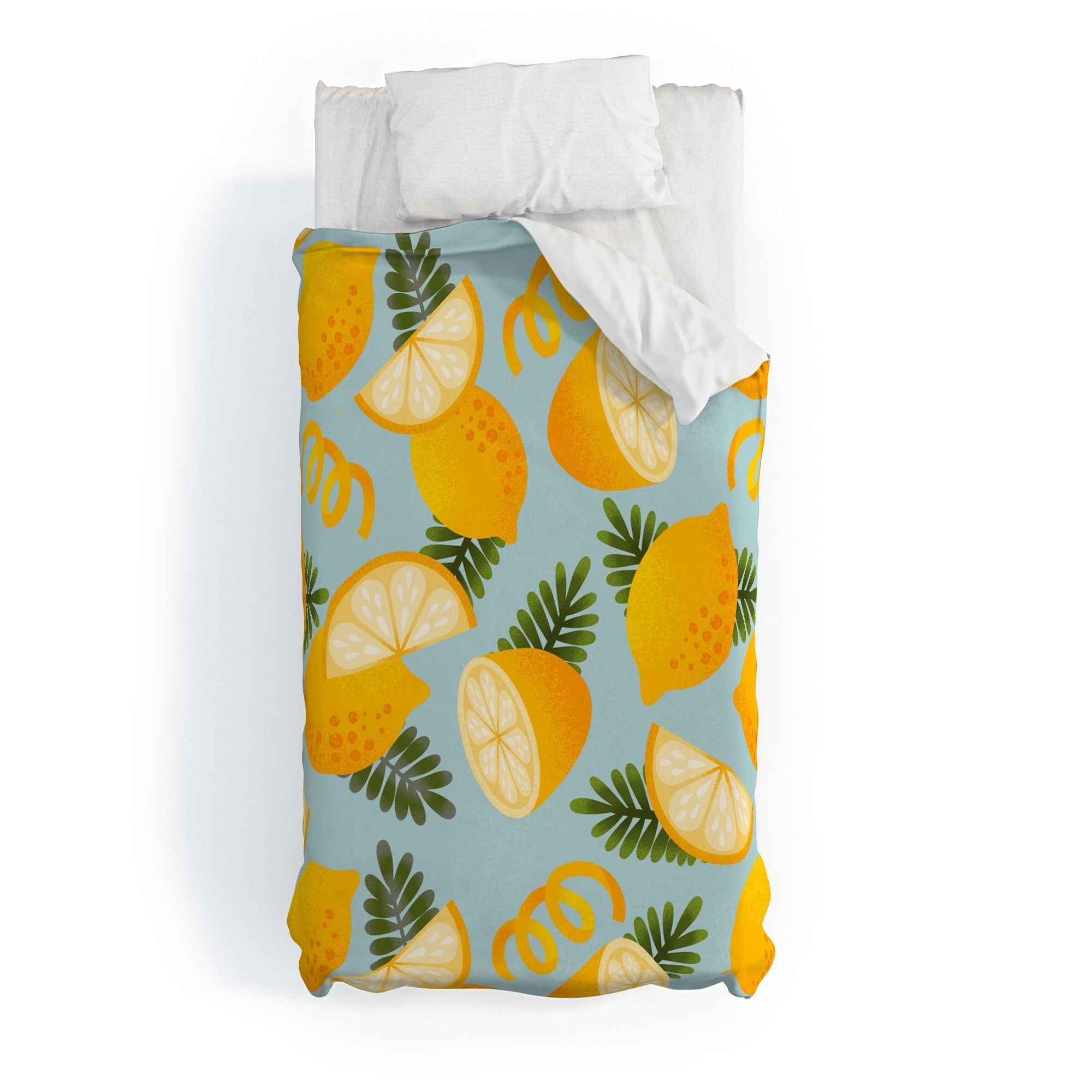 Jessica Molina Lemon Pattern on Sky Blue Duvet Cover