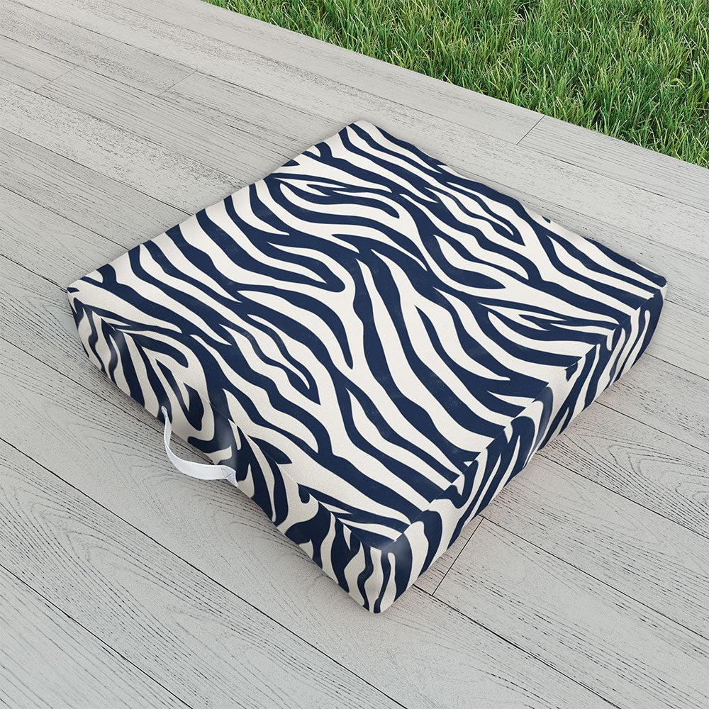 Avenie BR Navy Tiger Stripes Outdoor Floor Cushion
