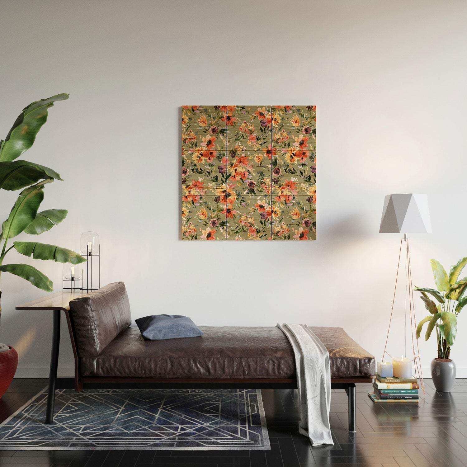 Ninola Design Botanic Retreat Painterly Tropical Flowers Sage Green Wood Wall Mural