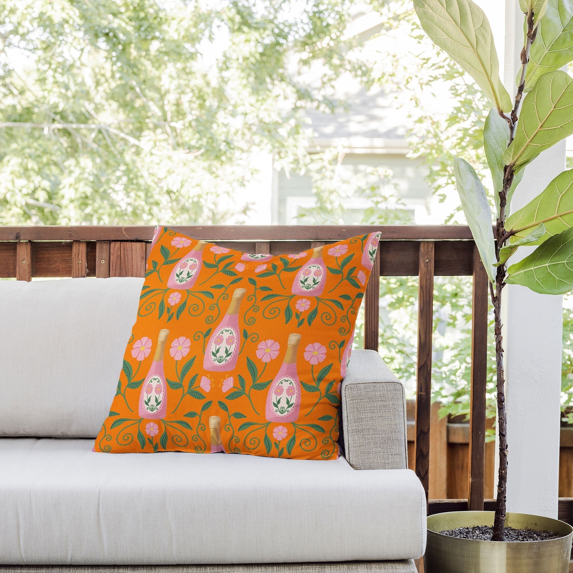 Design by Spark Rose Bubbly And Florals Outdoor Throw Pillow