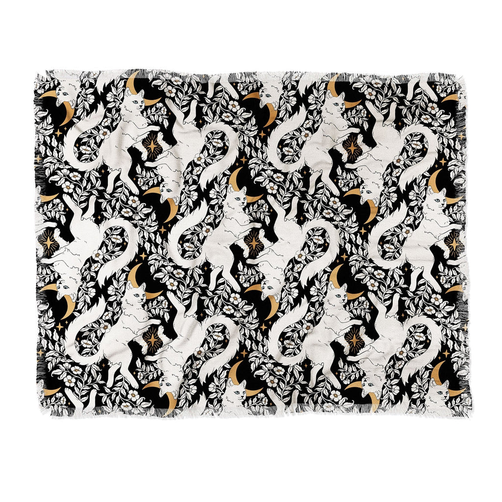 Avenie Celestial Cats Gold Throw Blanket