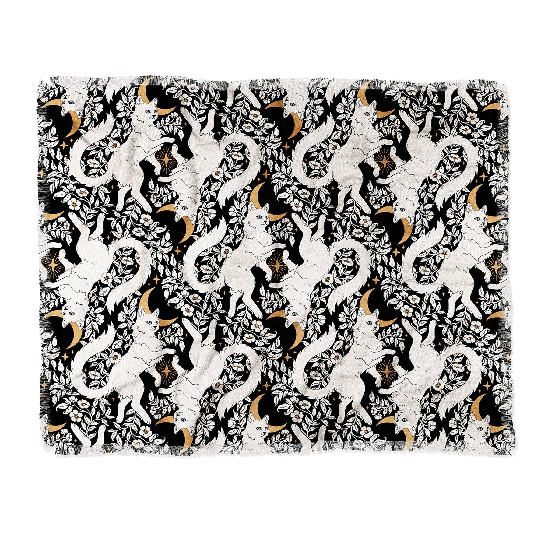 Avenie Celestial Cats Gold Throw Blanket