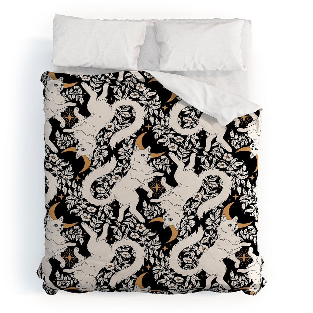 Avenie Celestial Cats Gold Duvet Cover