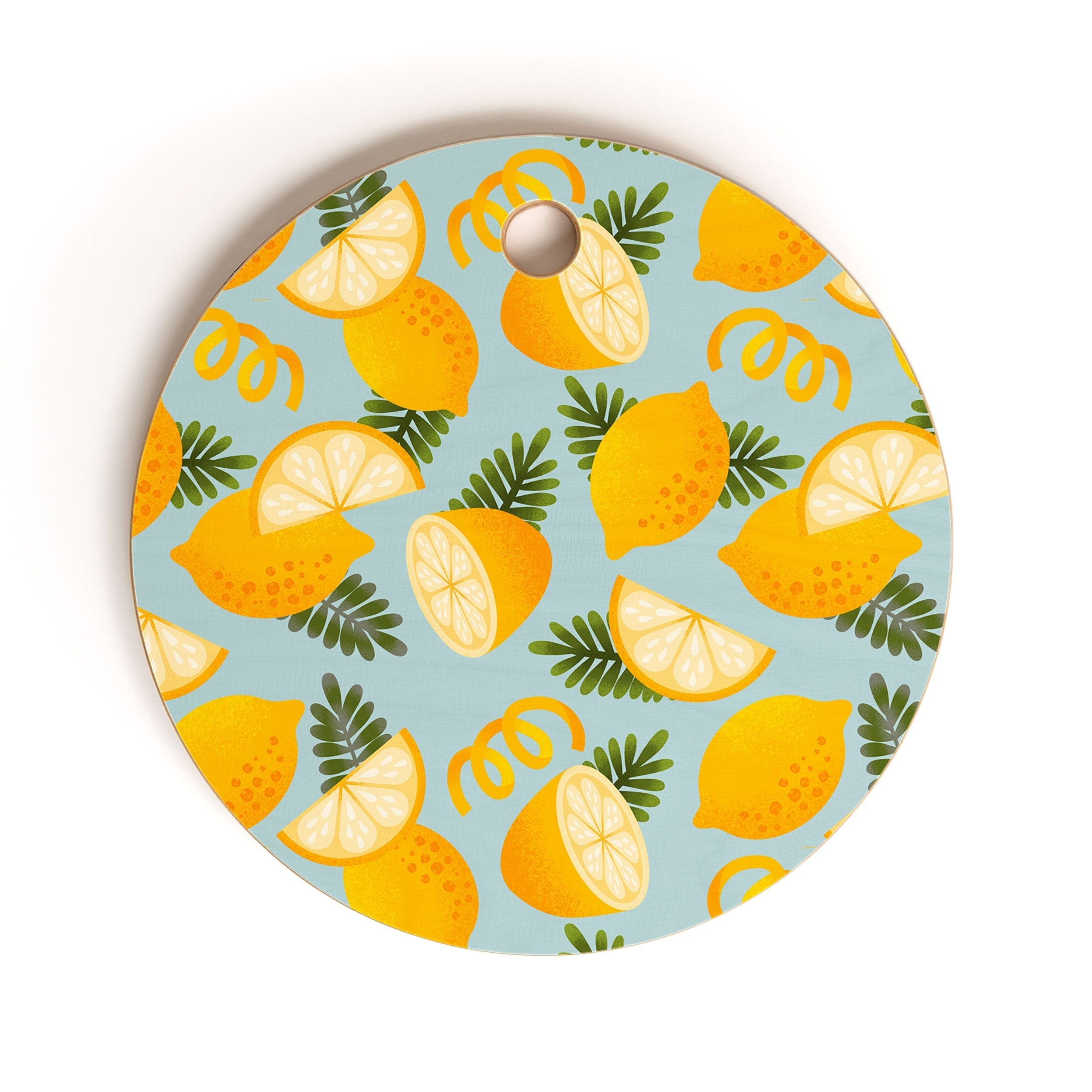 Jessica Molina Lemon Pattern on Sky Blue Cutting Board Round