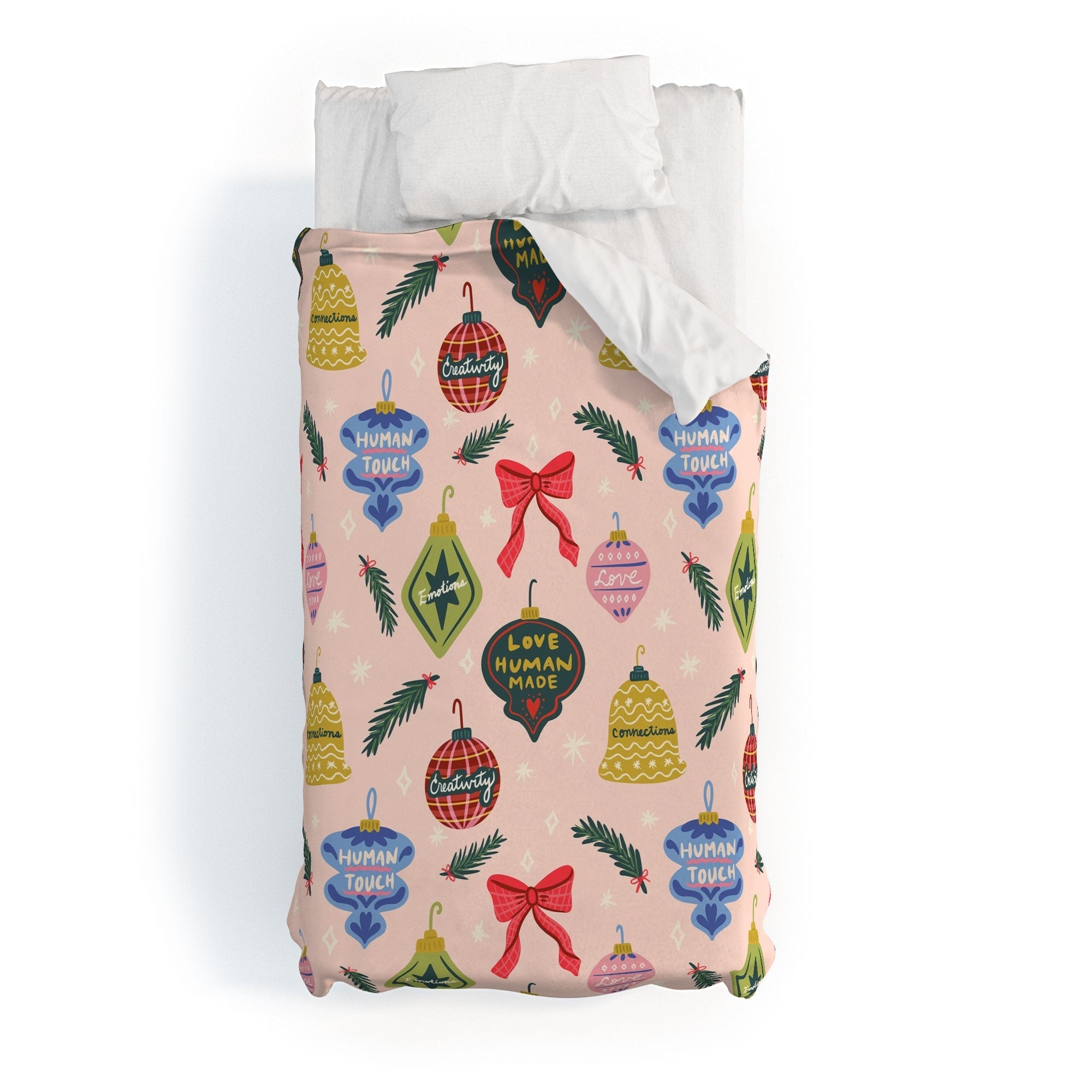 Design by Spark Love Human Made Christmas Ornaments Duvet Cover