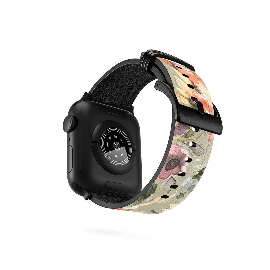 Ninola Design Botanic Retreat Painterly Tropical Flowers Sage Green Apple Watch Band