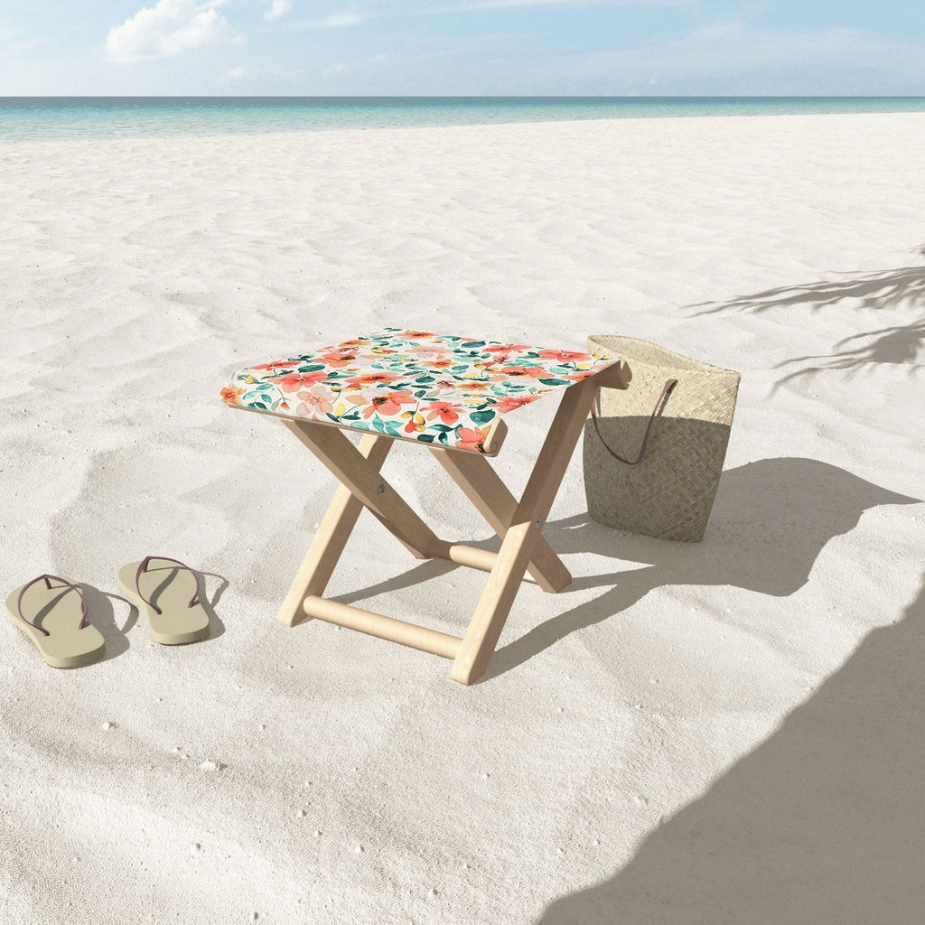 Ninola Design Botanic Retreat Tropical Whimsical Flowers Coral Green Folding Stool