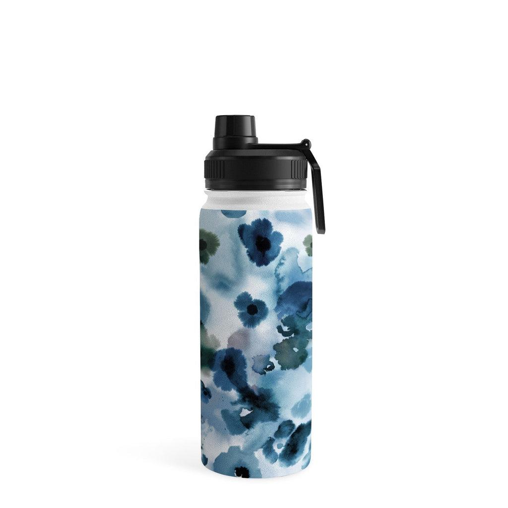 Ninola Design Botanic Retreat Ombre Abstract Watercolor Flowers Blue Navy Water Bottle