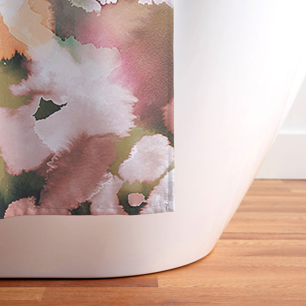 Ninola Design Botanic Retreat Ombre Abstract Watercolor Flowers Pink gold Shower Curtain