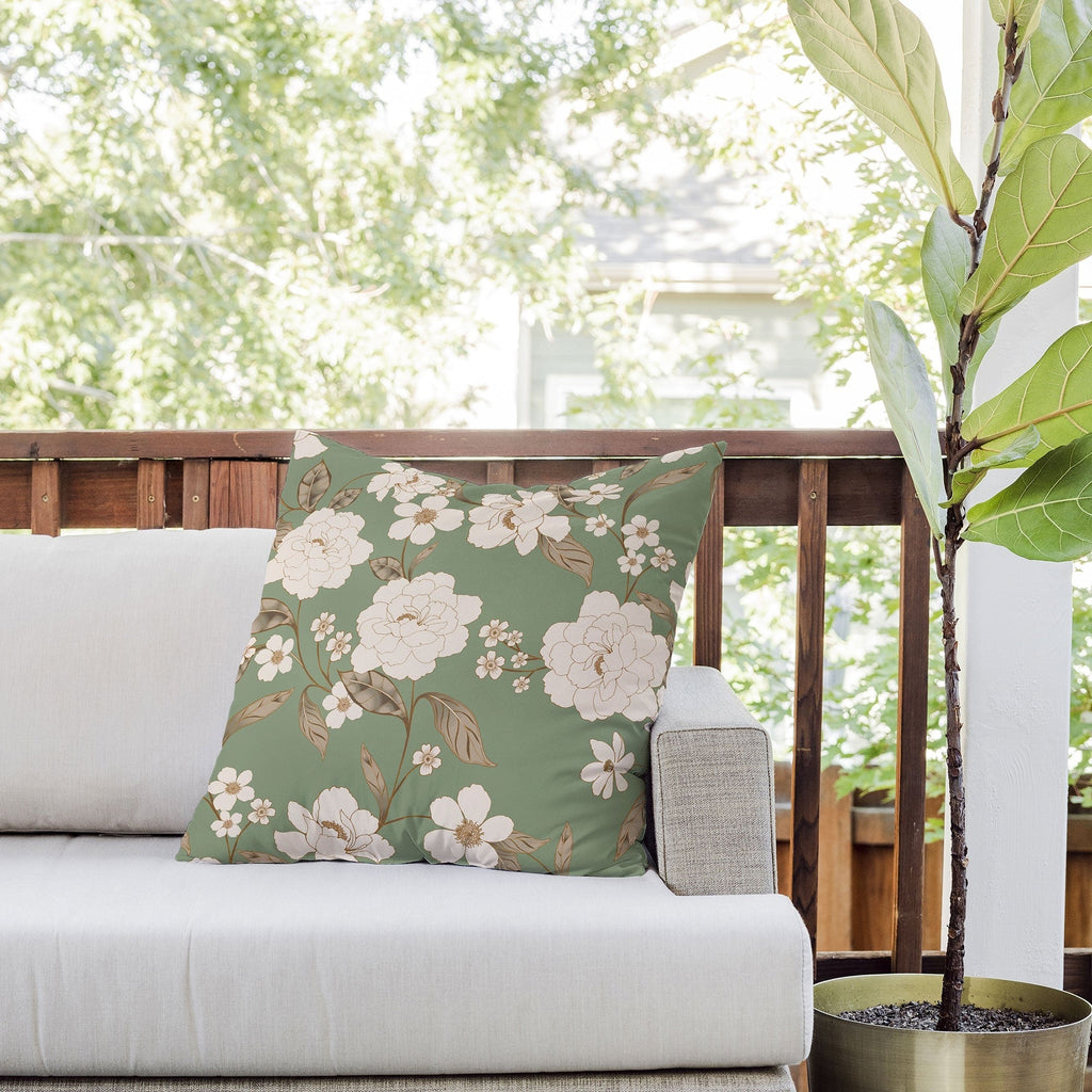 Gabriela Fuente Olive Floral Roberta Outdoor Throw Pillow