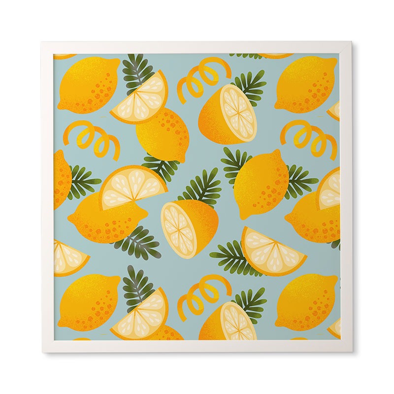 Jessica Molina Lemon Pattern on Sky Blue Framed Wall Art