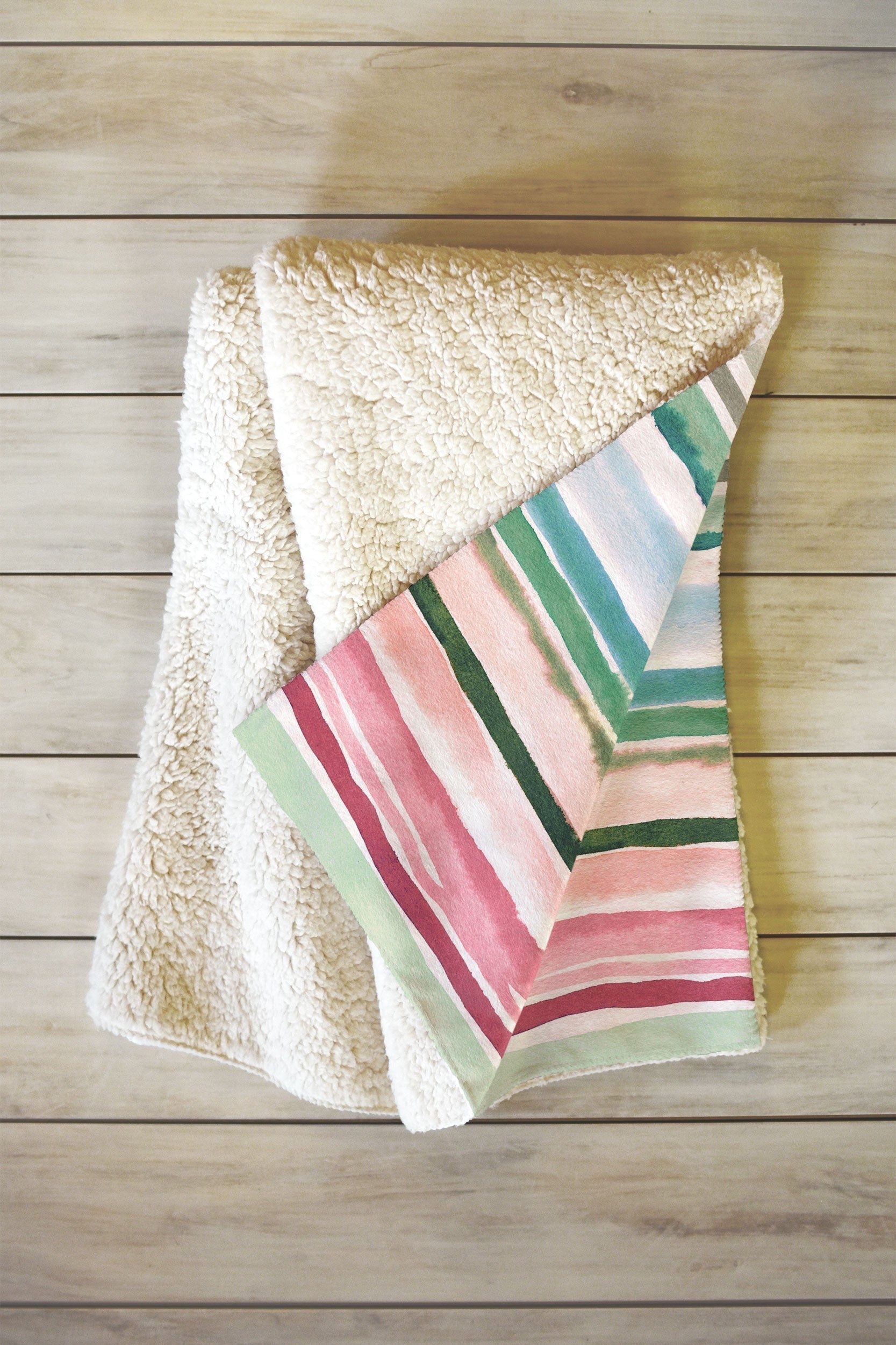 Ninola Design Botanic Retreat Watercolor Stripes Green Orange Red Fleece Throw Blanket