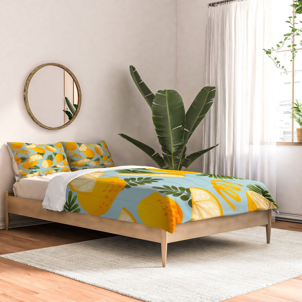 Jessica Molina Lemon Pattern on Sky Blue Comforter