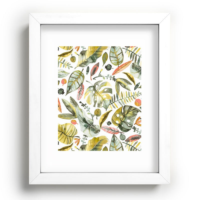 Ninola Design Botanic Retreat Tropical Jungle Leaves Botanical Green Orange Recessed Framing Rectangle