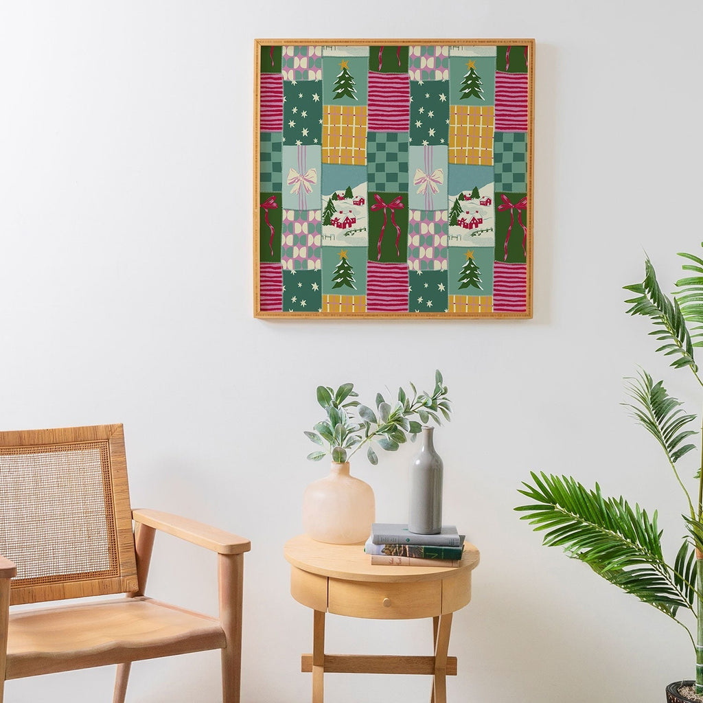 LouBruzzoni Cozy Christmas Patchwork Framed Wall Art