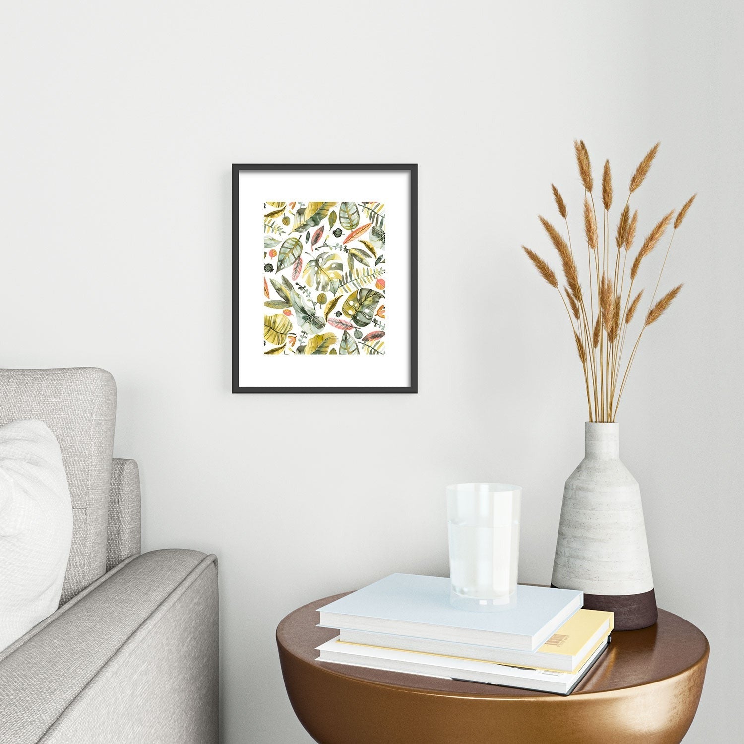 Ninola Design Botanic Retreat Tropical Jungle Leaves Botanical Green Orange Metal Framed Art Print