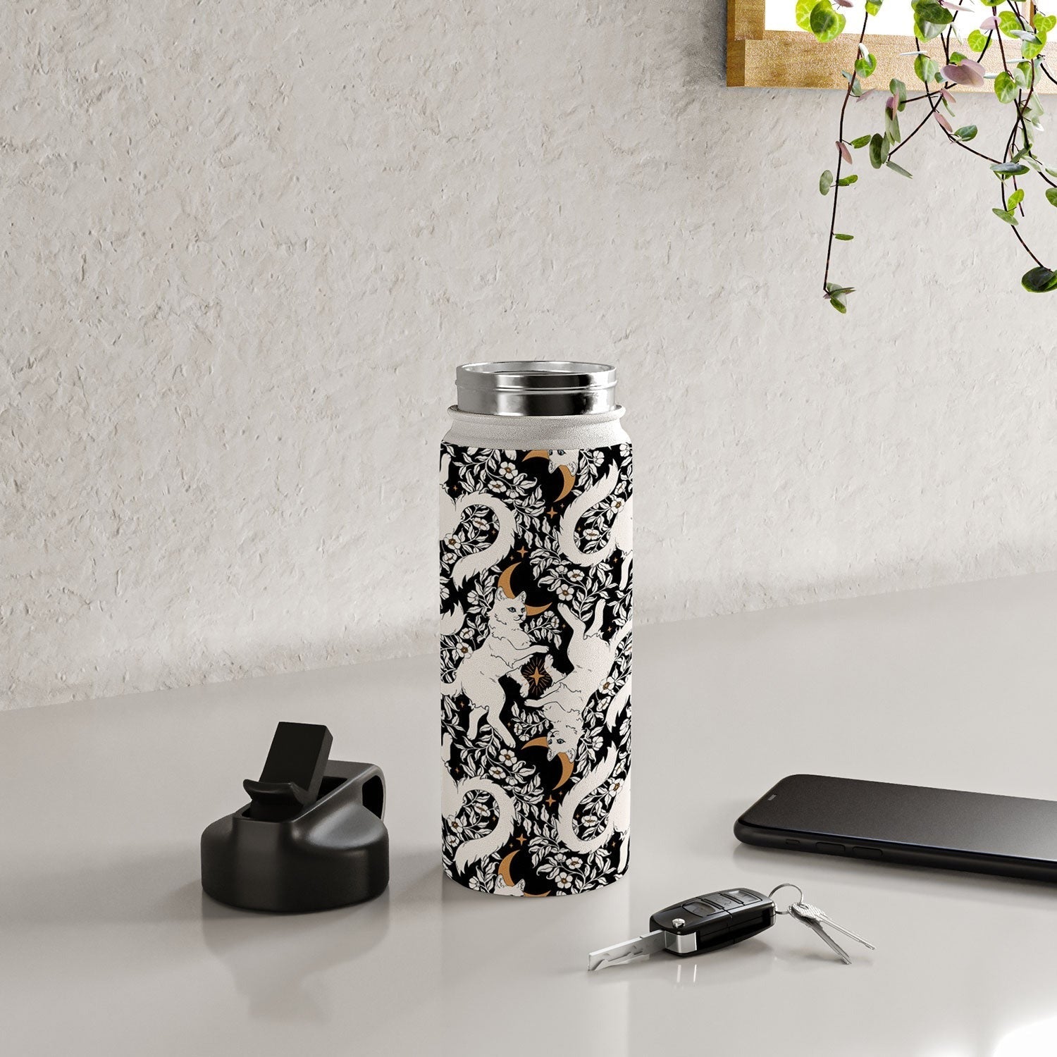 Avenie Celestial Cats Gold Water Bottle