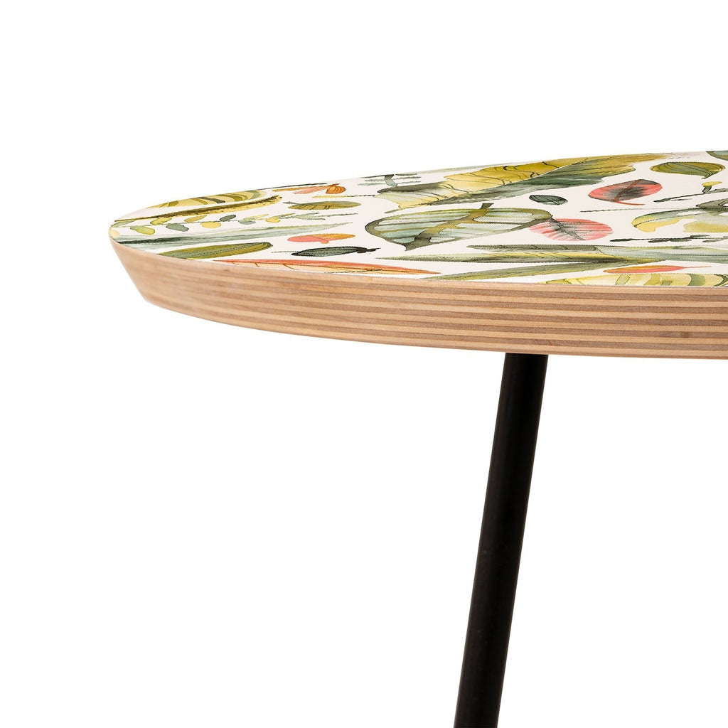 Ninola Design Botanic Retreat Tropical Jungle Leaves Botanical Green Orange Round Side Table