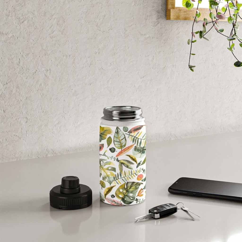 Ninola Design Botanic Retreat Tropical Jungle Leaves Botanical Green Orange Water Bottle