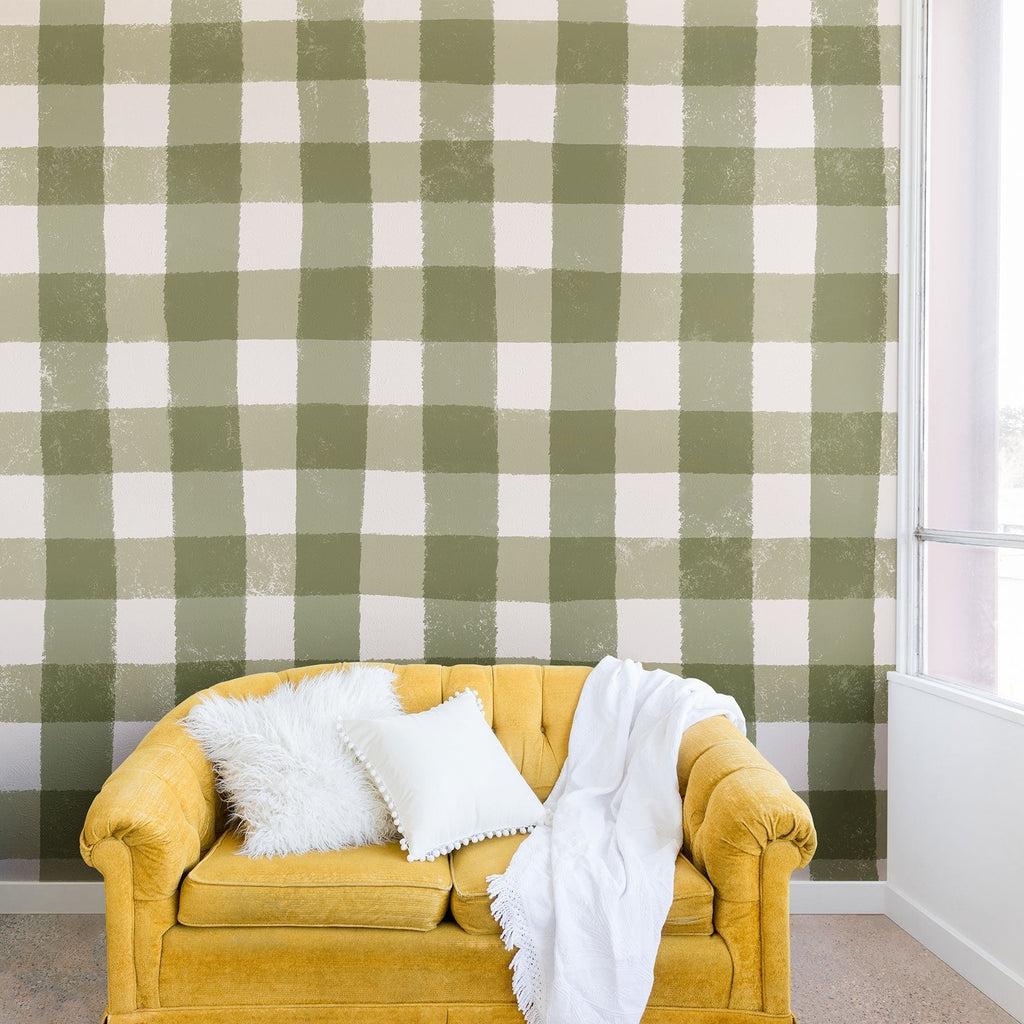 Menina Lisboa Rustic Green Plaid Wall Mural