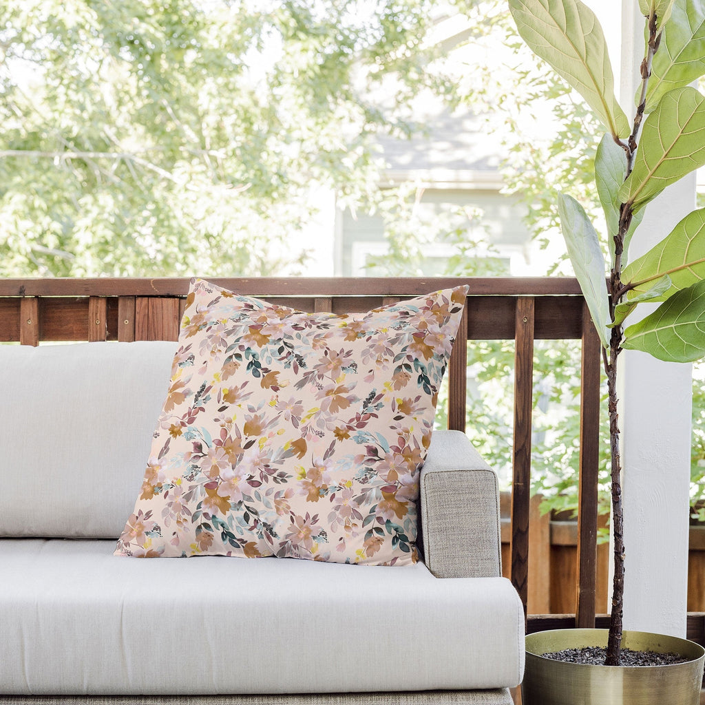 Ninola Design Botanic Retreat Floral Oleander Whimsical Soft Pink Outdoor Throw Pillow