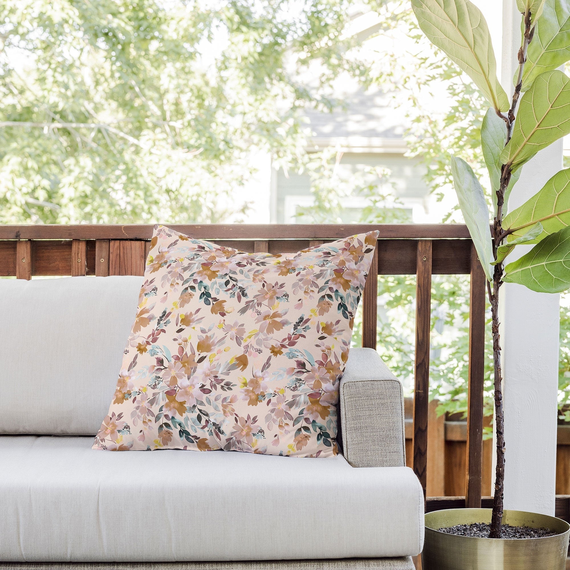 Ninola Design Botanic Retreat Floral Oleander Whimsical Soft Pink Outdoor Throw Pillow