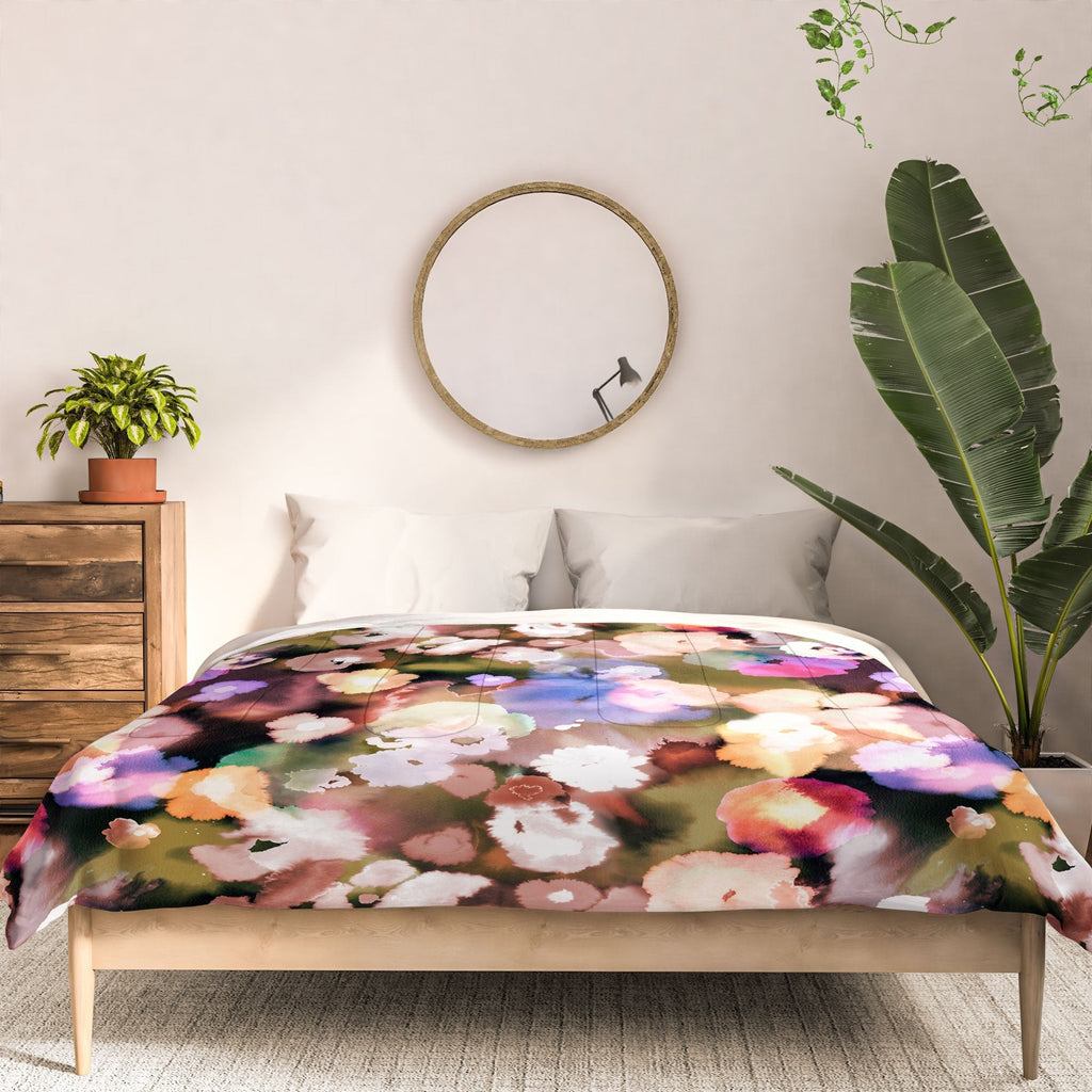 Ninola Design Botanic Retreat Ombre Abstract Watercolor Flowers Pink gold Comforter