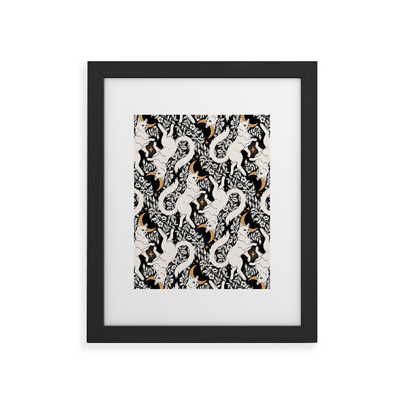 Avenie Celestial Cats Gold Framed Art Print