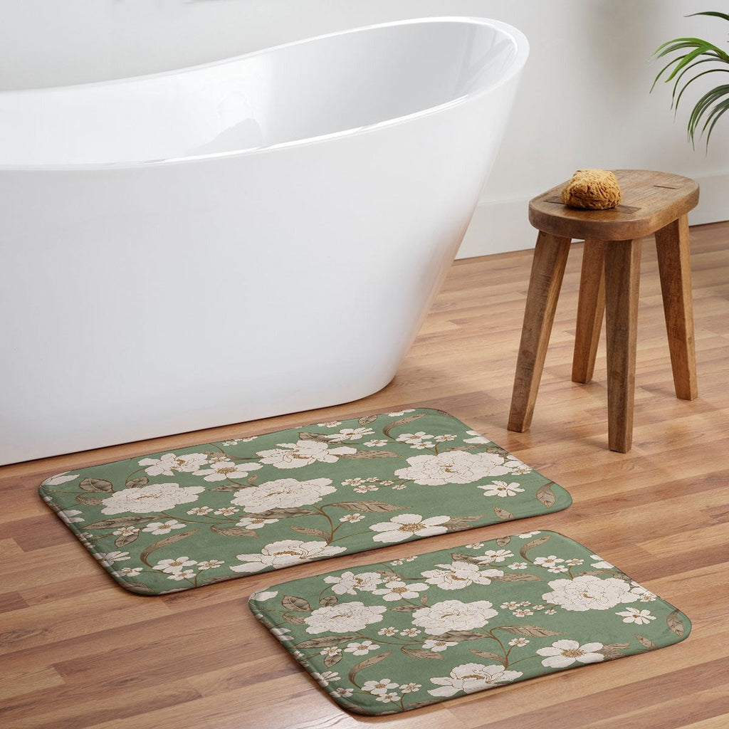 Gabriela Fuente Olive Floral Roberta Memory Foam Bath Mat