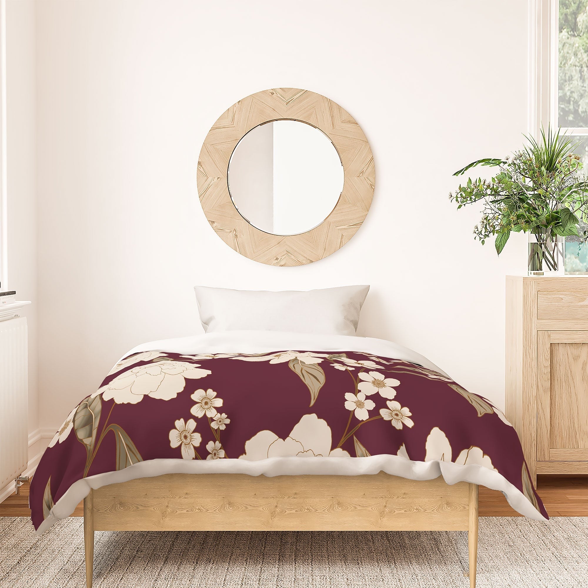 Gabriela Fuente Burgundy Floral Roberta Duvet Cover