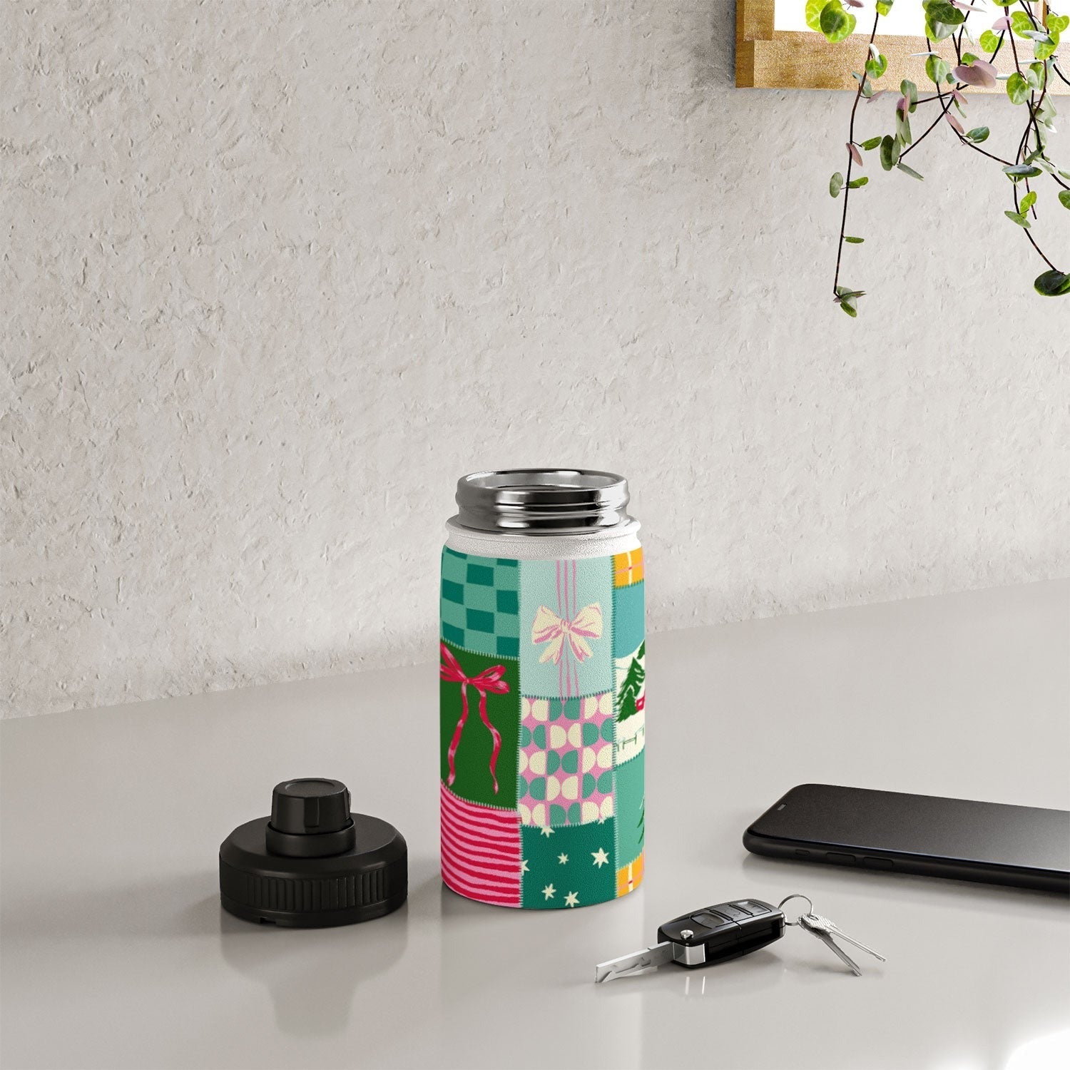 LouBruzzoni Cozy Christmas Patchwork Water Bottle